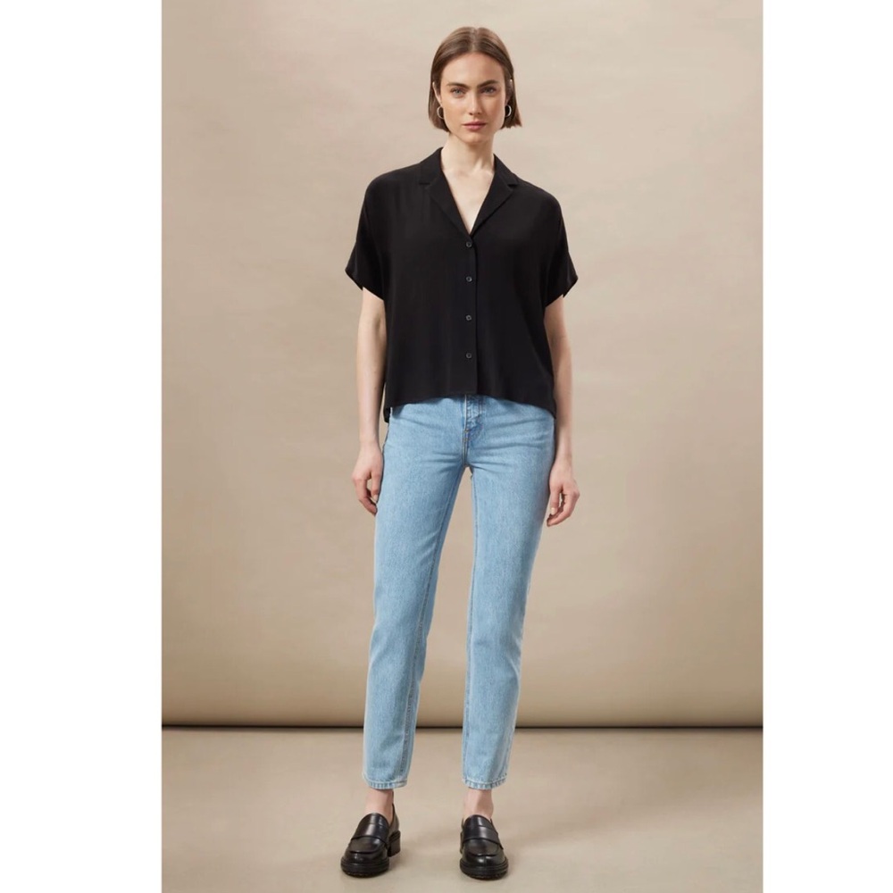 NWT Frank & Oak Stevie High Rise Tapered Jeans in Light Blue Denim Size 23